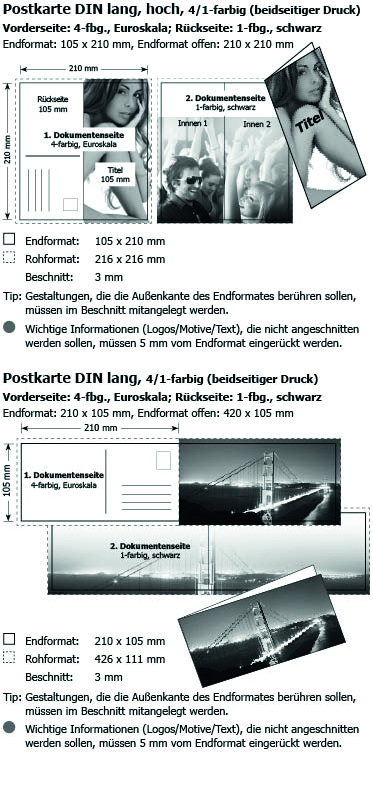 Postkarten DIN lang 4-Seiter im Digitaldruck